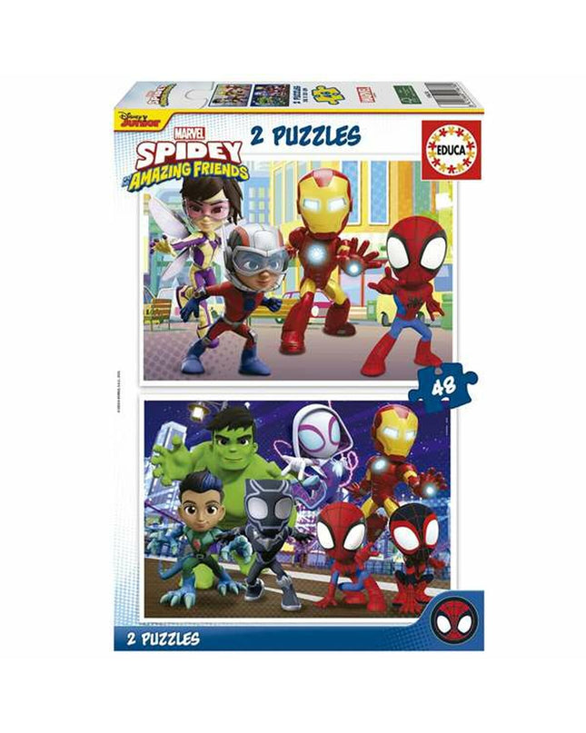 Set van 2 Educa Spidey Amazing Friends puzzels featuring Marvel Spider-Man characters, colorful jigsaw puzzles for kids and fans.