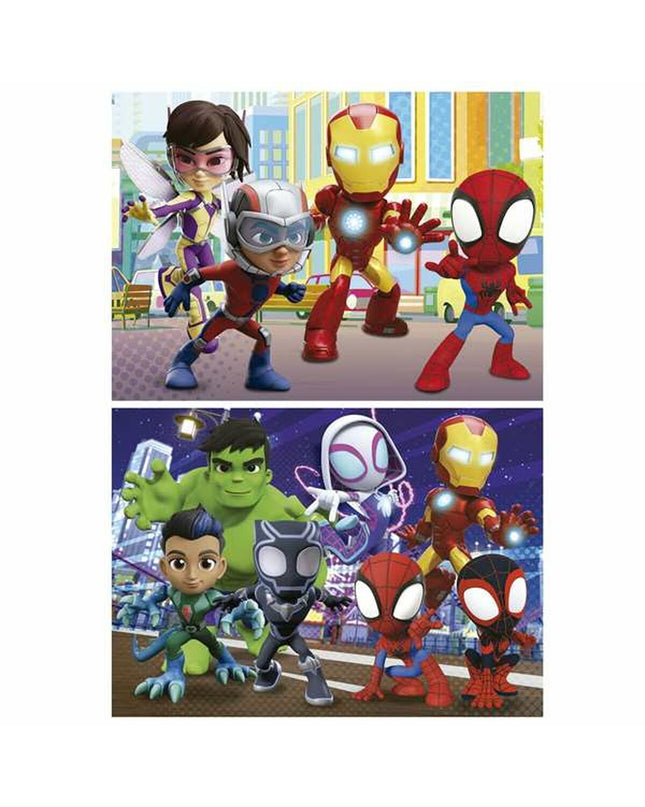 Set van 2 Educa Spider-Man Amazing Friends puzzels featuring colorful cartoon characters and detailed puzzle pieces.