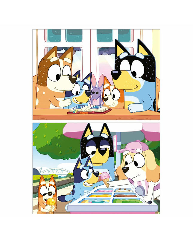 Set van 2 Educa Bluey puzzels met 48 onderdelen, speelgoed en hersenkrakers voor kinderen, afbeelding van de puzzel stukjes.