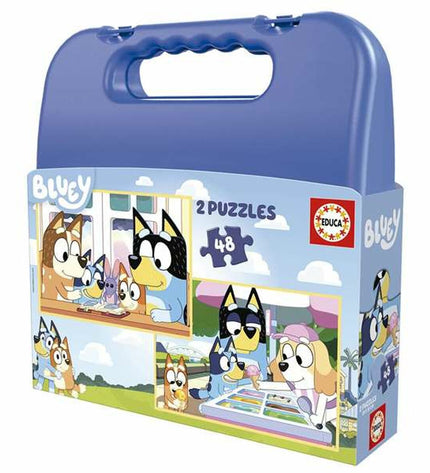 Set van 2 Educa Bluey puzzels met 48 onderdelen, kleurrijke speelgoed en hersenkrakers voor kinderen.