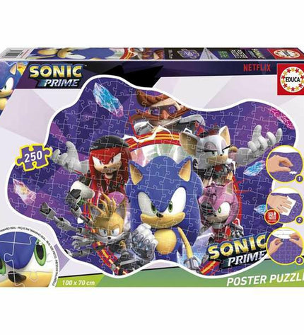 Set van 4 Sonic Prime puzzels met 250 onderdelen, kleurrijk speelgoed en hersenkrakers voor kinderen.