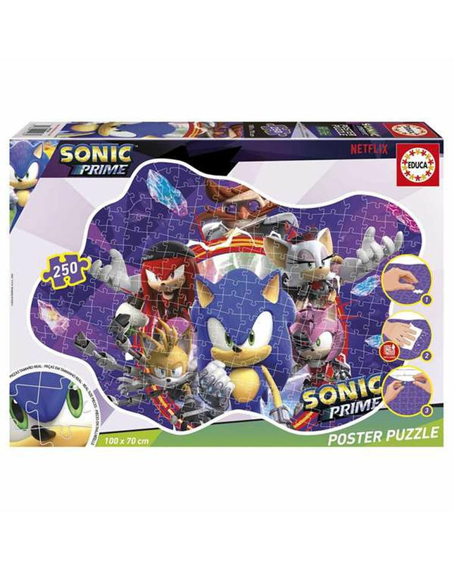 Set van 4 Sonic Prime puzzels met 250 onderdelen, kleurrijk speelgoed en hersenkrakers voor kinderen.