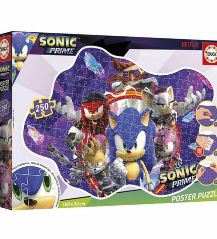 Set van 4 Sonic Prime puzzels met 250 onderdelen, colorful jigsaw puzzles voor speelgoed en hersenkrakers fans.