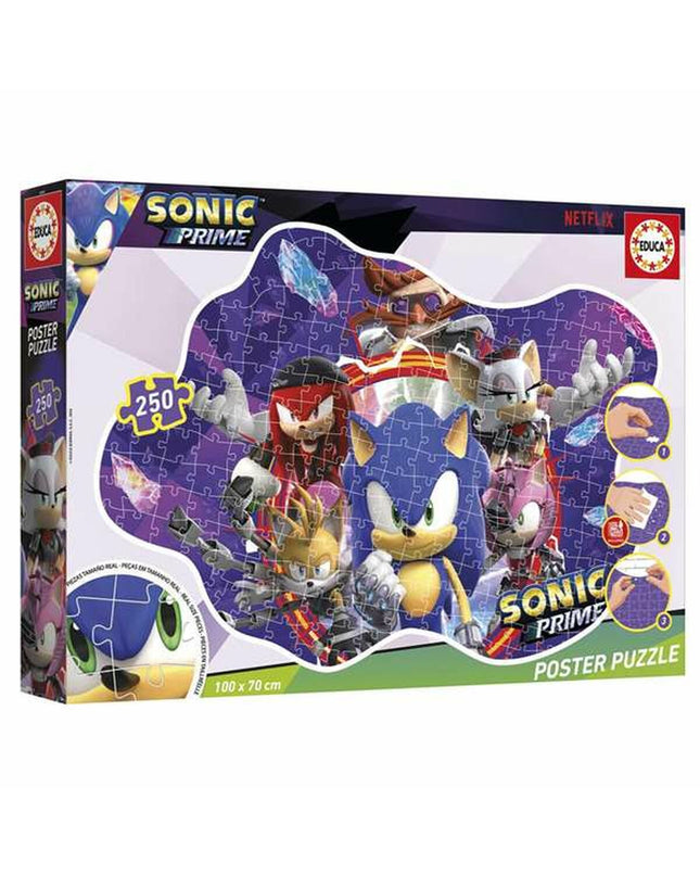 Set van 4 Sonic Prime puzzels met 250 onderdelen, colorful jigsaw puzzles voor speelgoed en hersenkrakers fans.