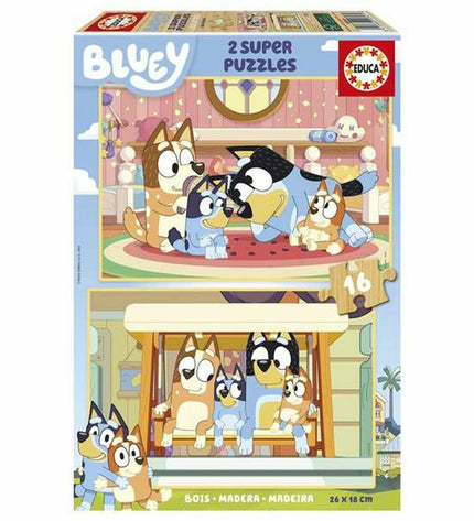 Set of 2 Educa Bluey puzzles featuring colorful cartoon characters, perfect for children’s educational play and brain development.