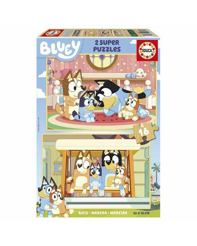 Set of 2 Educa Bluey puzzles featuring colorful cartoon characters, perfect for children’s educational play and brain development.