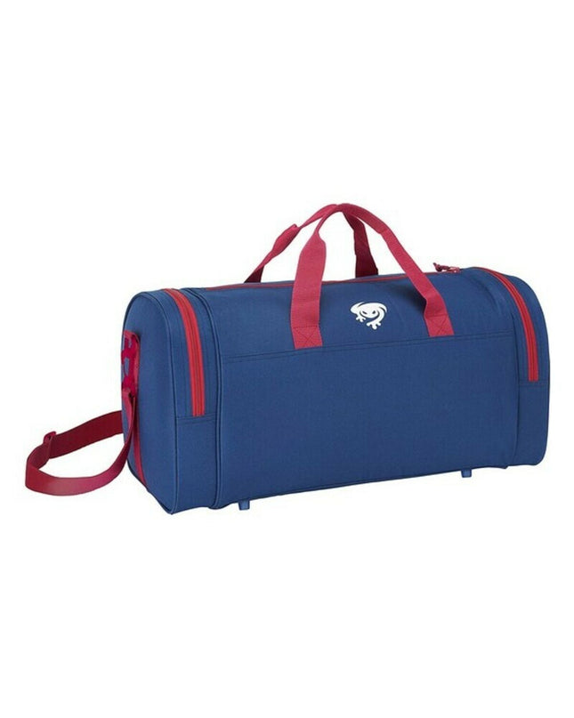Blue and deep red Levante U.D. sport and outdoor duffel bag with dimensions 55x26x27 cm, featuring sturdy handles and zipper closure.