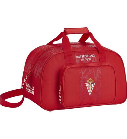 Real Sporting de Gijón sports bag, red outdoor sport tote with dimensions 40x24x23 cm, ideal for gym or travel.