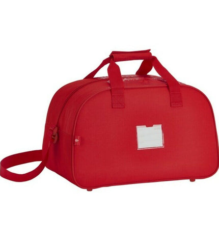 Sporttas Real Sporting de Gijón in red, 40x24x23 cm, sports and outdoor bag with team logo and sturdy handles.