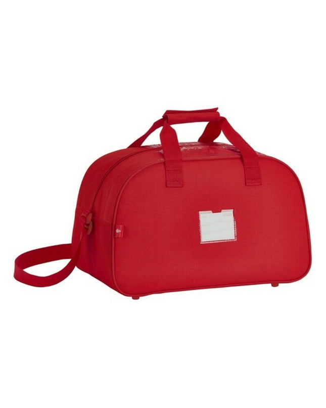 Sporttas Real Sporting de Gijón in red, 40x24x23 cm, sports and outdoor bag with team logo and sturdy handles.