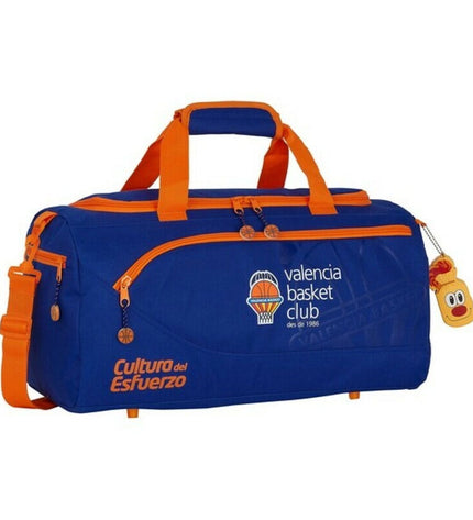 Blue and orange Valencia Basket sports bag with 50x25x25 cm dimensions, designed for sports and outdoor activities.