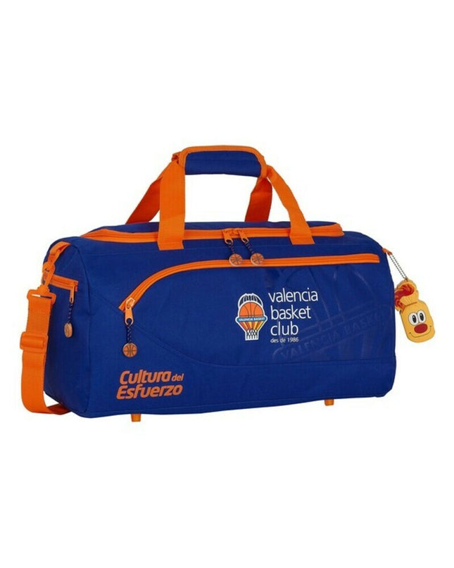 Blue and orange Valencia Basket sports bag with 50x25x25 cm dimensions, designed for sports and outdoor activities.