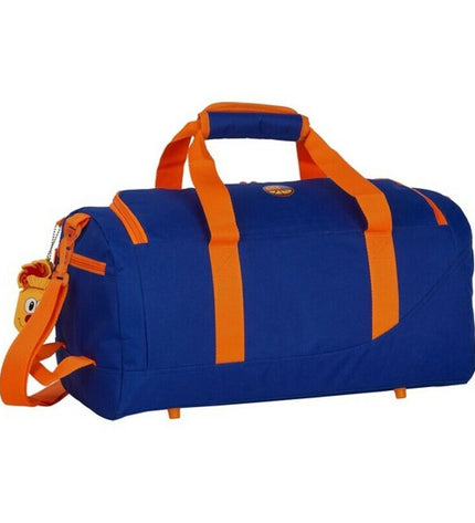 Blue and orange Valencia Basket sports bag with 50x25x25 cm size, suitable for outdoor sports and gym use.
