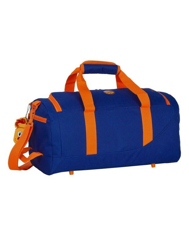 Blue and orange Valencia Basket sports bag with 50x25x25 cm size, suitable for outdoor sports and gym use.