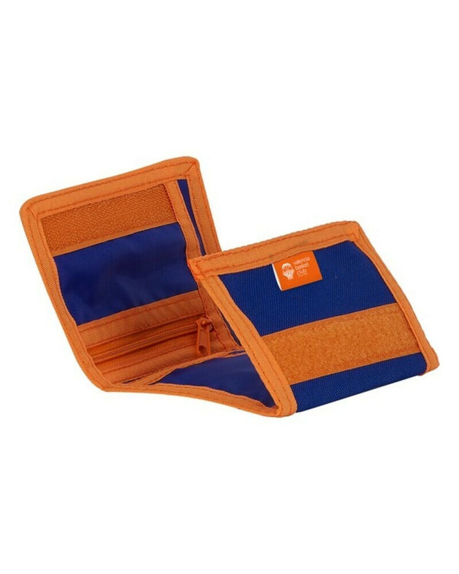 Valencia Basket blue and orange wallet, featuring multiple card slots and a compact design, made of durable material.