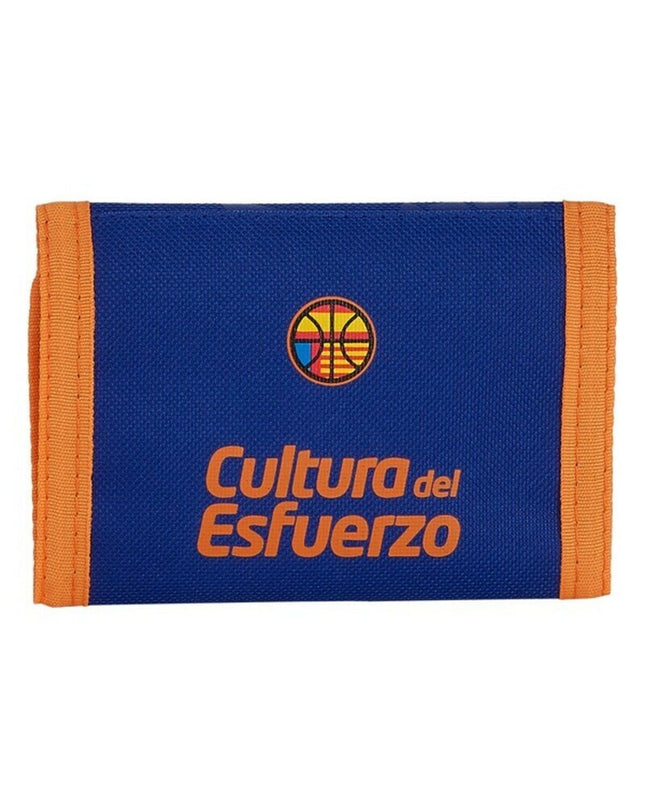 Valencia Basket blue and orange wallet, a stylish portemonnee with cardholder design, featuring the team's colors and logo.