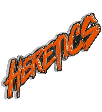 Set of 8 Team Heretics metal pins featuring sports and outdoor designs, ideal for fans and collectors.