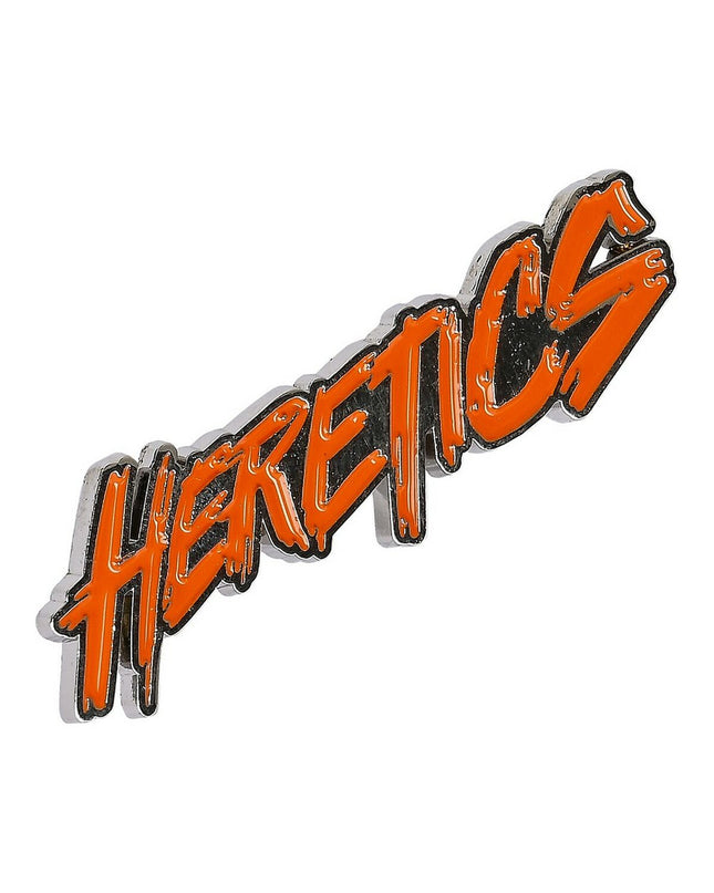Set of 8 Team Heretics metal pins featuring sports and outdoor designs, ideal for fans and collectors.