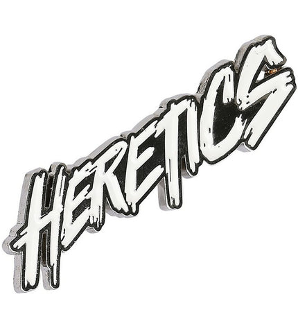 Set of 8 Team Heretics metal pins featuring sport and outdoor fan designs, perfect for showcasing team support.