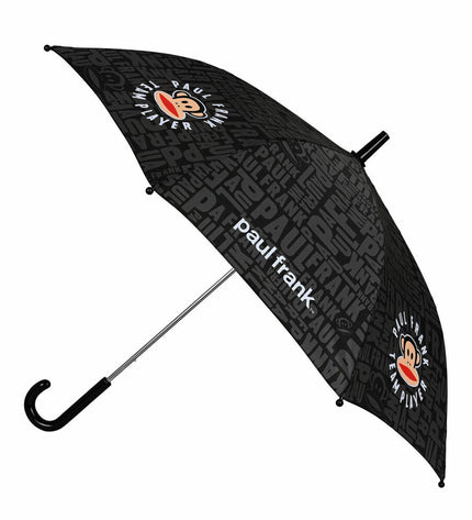 Black Paul Frank Team Player umbrella with 86 cm diameter, featuring colorful cartoon character design, suitable for luggage or rain protection.