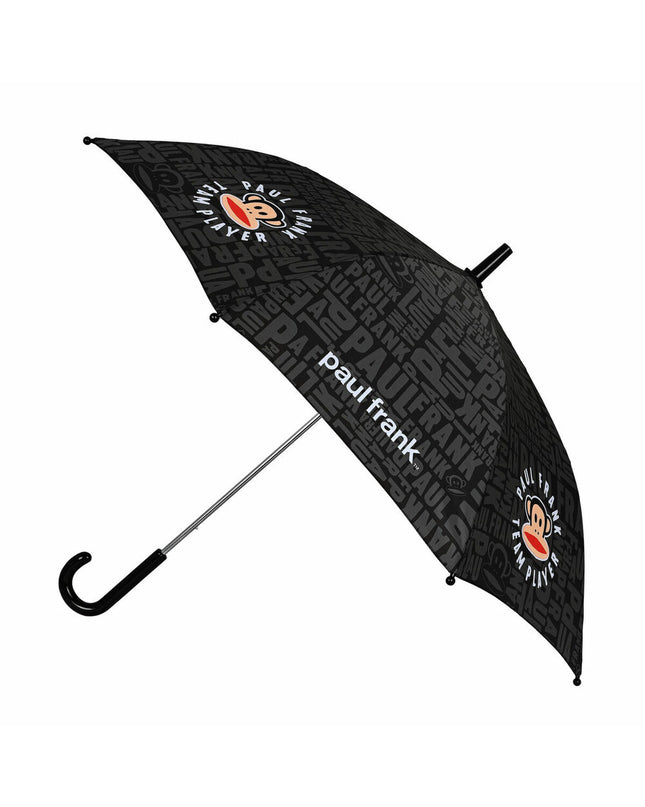 Black Paul Frank Team Player umbrella with 86 cm diameter, featuring colorful cartoon character design, suitable for luggage or rain protection.