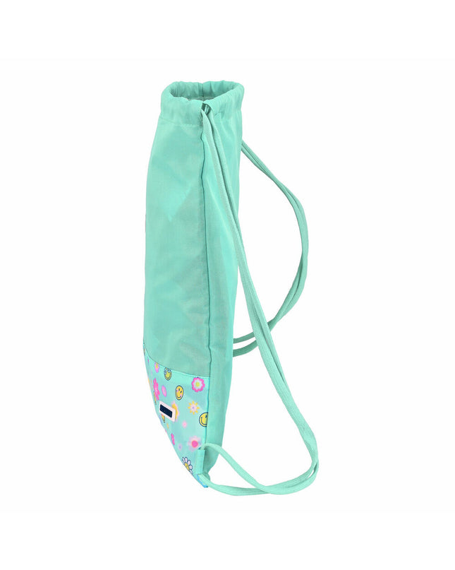 Smiley summer fun sports and outdoor drawstring bag with smiley face design, measuring 35x40x1 cm, ideal for fans.