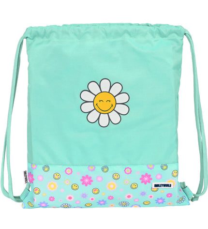 Smiley summer fun drawstring bag with smiley face, sport and outdoor use, 35x40x1 cm, lightweight and playful design