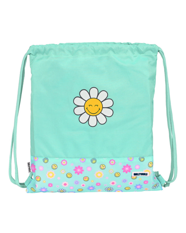 Smiley summer fun drawstring bag with smiley face, sport and outdoor use, 35x40x1 cm, lightweight and playful design