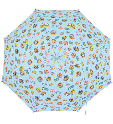 Blue Paw Patrol Sunshine umbrella for luggage, 86 cm diameter, featuring Paw Patrol characters, ideal for kids' travel accessories.