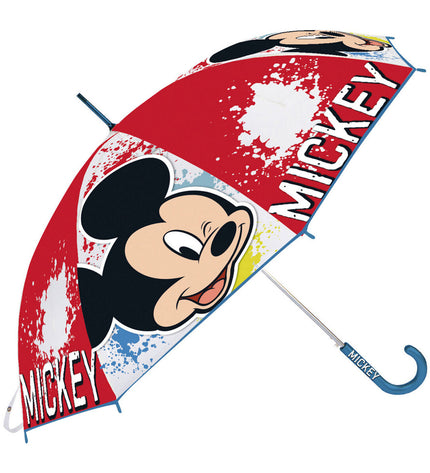 Mickey Mouse Happy Smiles red and blue umbrella for luggage, 80 cm diameter, featuring Mickey Mouse design and cheerful smile graphics.