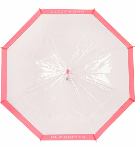 BlackFit8 Glow Up Roze transparent umbrella with 70cm diameter, designed for luggage and rain protection.