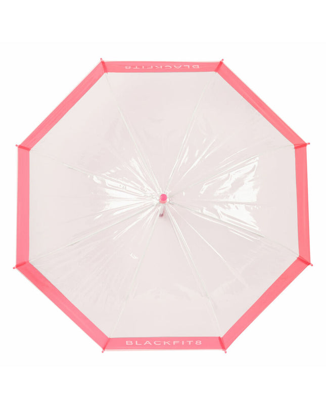 BlackFit8 Glow Up Roze transparent umbrella with 70cm diameter, designed for luggage and rain protection.