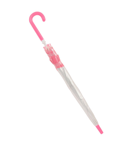 BlackFit8 Glow Up Roze transparent umbrella with 70 cm diameter, featuring a bagage-style design and durable PoE material.