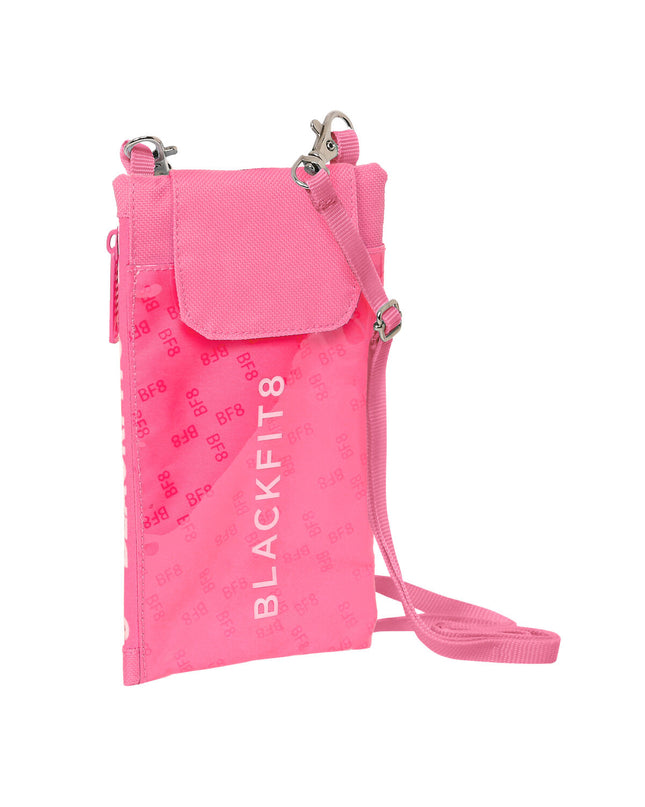 BlackFit8 Glow Up Roze portemonnee with phone holder, designed for travel and card storage, featuring a sleek black and pink finish.