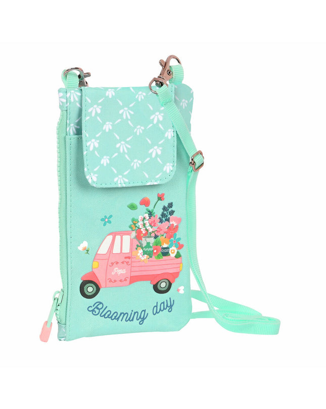 Glow Lab Pepa green wallet with cardholders and compartments, designed for phone and cash storage in a compact bagage style.