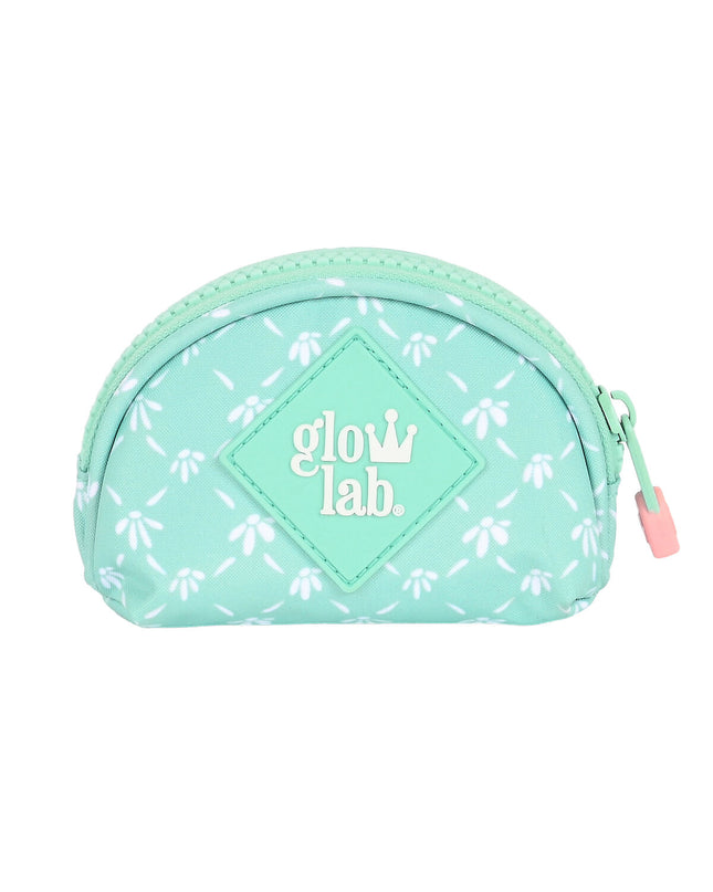 Glow Lab Pepa green wallet with multiple card slots and zipper closure, measuring 9.5 x 7 x 3 cm, designed for secure storage.