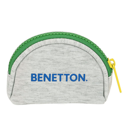 Benetton grey wallet with multiple card slots and zipper compartment, compact design for travel and everyday use.