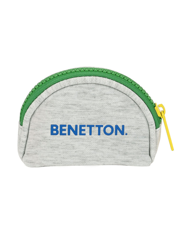 Benetton grey wallet with multiple card slots and zipper compartment, compact design for travel and everyday use.