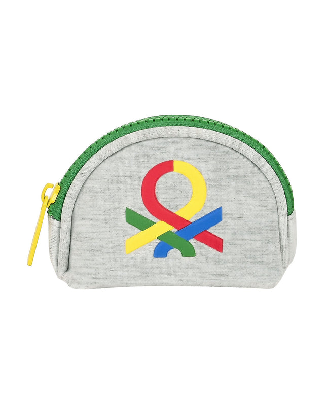 Benetton gray wallet with multiple card slots and compact design, shown with zipper closure and interior compartments.