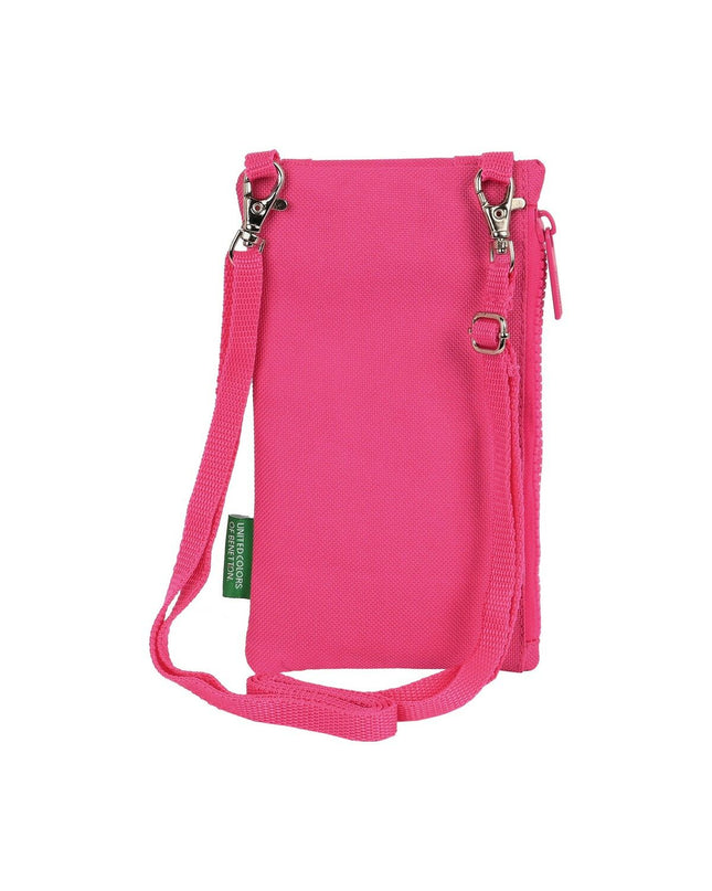 Benetton raspberry pink wallet featuring card slots and zipper closure, designed for secure storage of cash and cards.