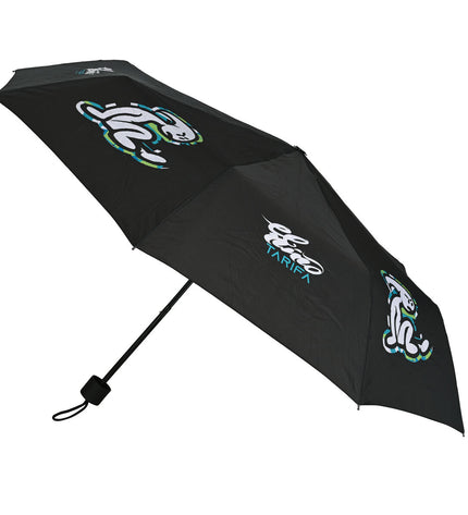 El Niño green foldable umbrella with black handle, 98 cm diameter, suitable for luggage and travel, shown open in the image.
