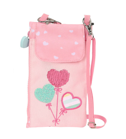BlackFit8 Portemonnee in roze with globitos design, compact wallet with multiple card slots and a phone holder.