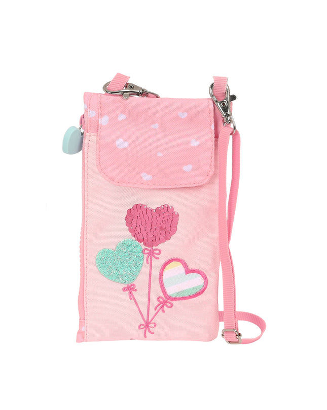 BlackFit8 Portemonnee in roze with globitos design, compact wallet with multiple card slots and a phone holder.