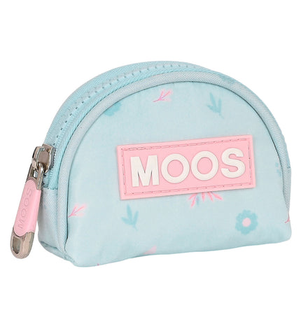 Moos Garden turquoise leather wallet with card slots and compact size, measuring 9.5 x 7 x 3 cm, designed for easy carrying.