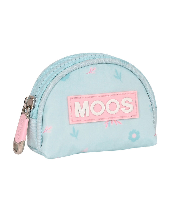 Moos Garden turquoise leather wallet with card slots and compact size, measuring 9.5 x 7 x 3 cm, designed for easy carrying.