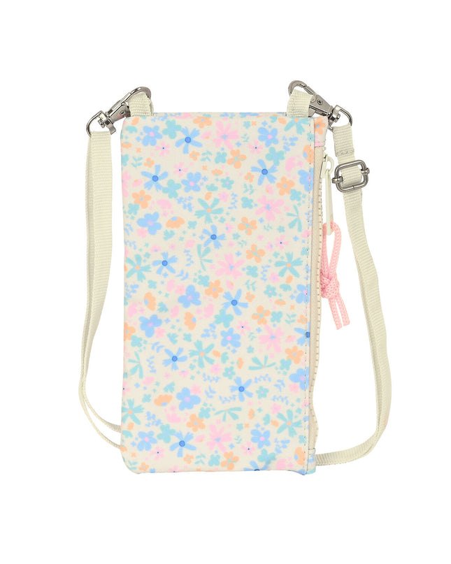 BlackFit8 Blossom multicolour wallet with mobile pocket, shown open with card slots and zipper for secure storage.