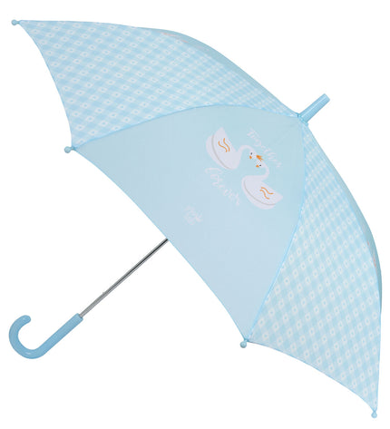 Glow Lab Paraplu Glow Lab Cisnes Blauw bagage umbrella with 86 cm diameter, featuring a blue swan design, open face view.