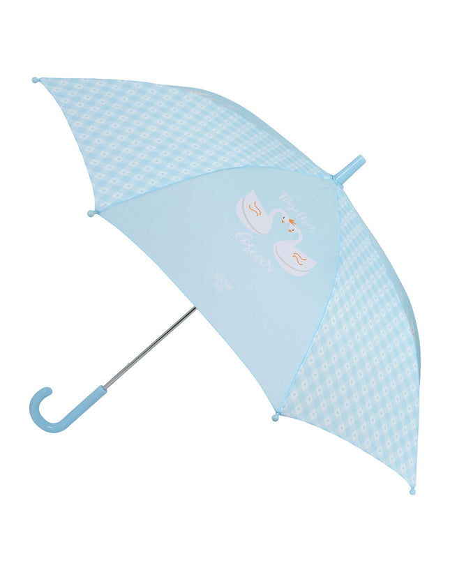 Glow Lab Paraplu Glow Lab Cisnes Blauw bagage umbrella with 86 cm diameter, featuring a blue swan design, open face view.