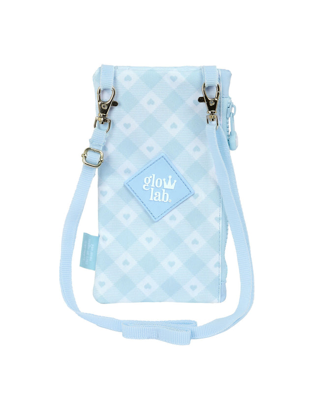 Glow Lab blue wallet with swan design, compact zip pouch for mobile and cards, stylish and functional accessory.