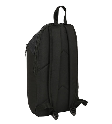 Black Stranger Things backpack with adjustable straps, designed for outdoor and camping activities, measuring 22x39x10 cm.